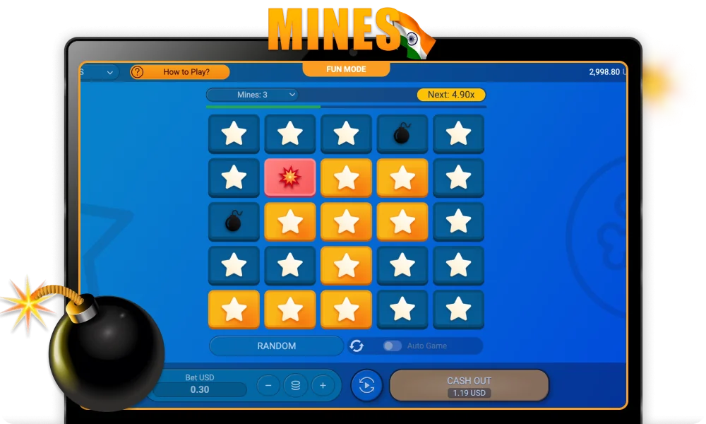 Crash game Mines for real money and in demo version for Indian players